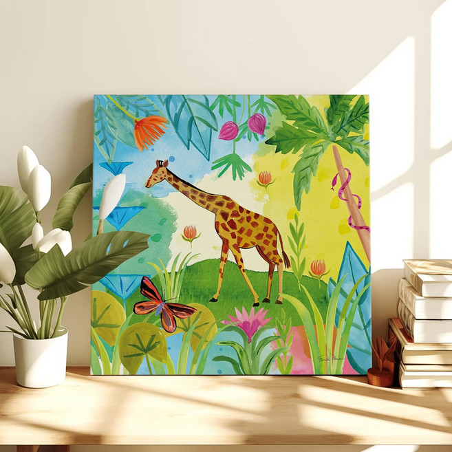 컬러풀 플로럴 모먼트 꽃그림 일러스트 카페 인테리어 플랜테리어 그림액자 14종 08-14 거실 현관액자 아이방 집들이선물, 13.컬러풀정글기린