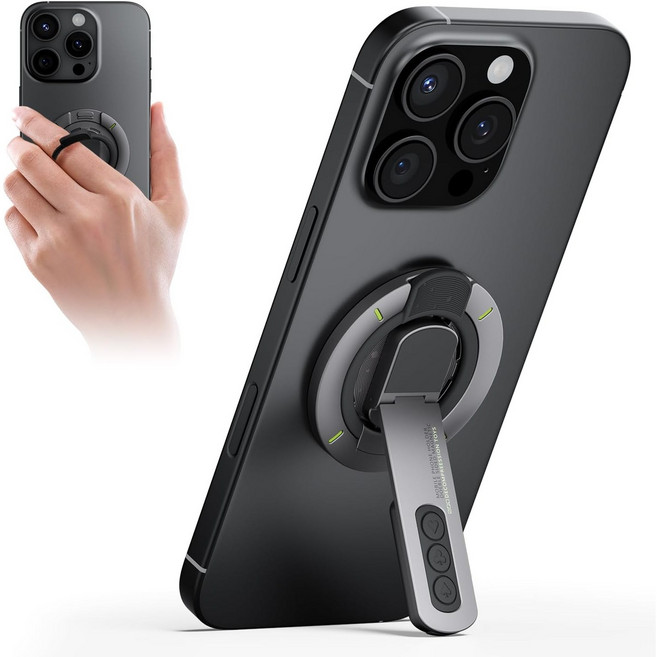 MagSafe 폰 그립 스탠드 양면 자석이 적용된 3-in-1 마그네틱 핑거 링 홀더 피젯 장난감 디자인 iPhone 17/16/15/14 시리즈 및 삼성 S 시리즈 휴대폰, 1개, 검은색