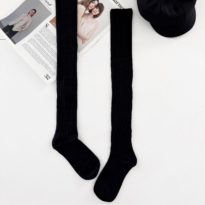 韓系素色立體麻花過膝長襪 堆堆襪 女用長襪