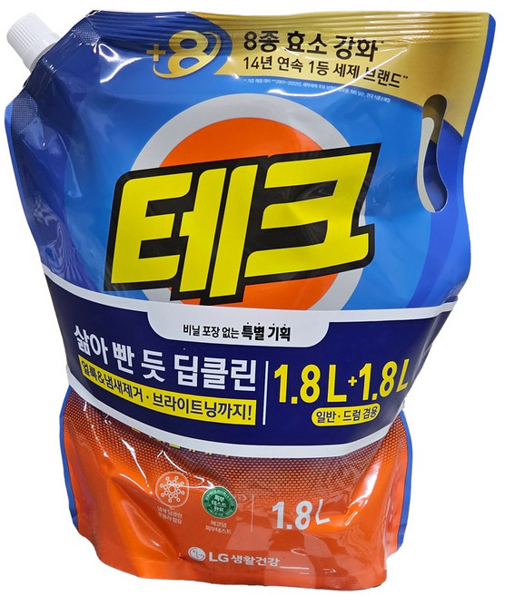 테크 삶아빤 듯 딥클린 액체세제 (일반 드럼겸용), 2개, 1.8L