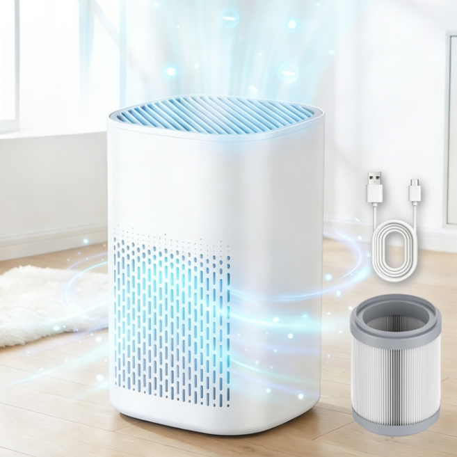 Darlisex 미니 공기청정기 360도 음이온 무소음 공기청정기 원룸 사무실 가정용, 화이트, DA-309