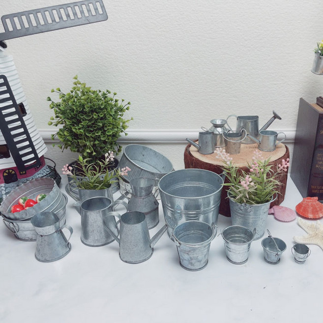 봄날 미니어처 양철 양동이 물조리개 우유통 틴 케이스 트레이 다육이 화분 장식 인테리어 소품, 물조리개 미니