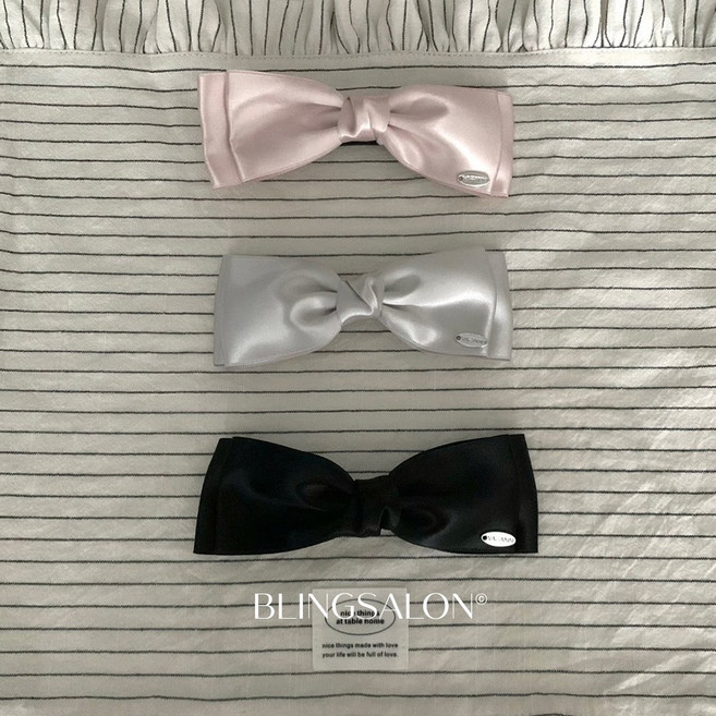 블링살롱 바게뜨 글로시 새틴 공단 실크 리본핀 3컬러 여성 자동핀 고급헤어핀 왕리본핀