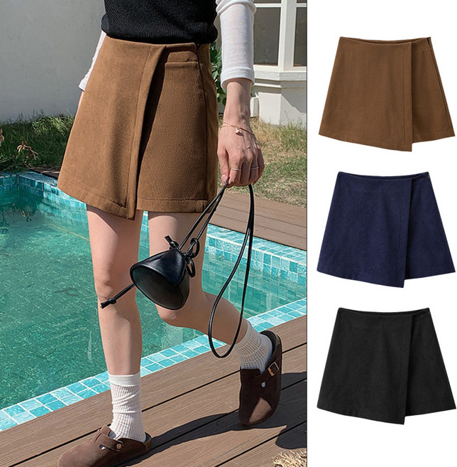 스토리원 WM-FWSK032 여성 코듀로이 랩스커트 치마 바지