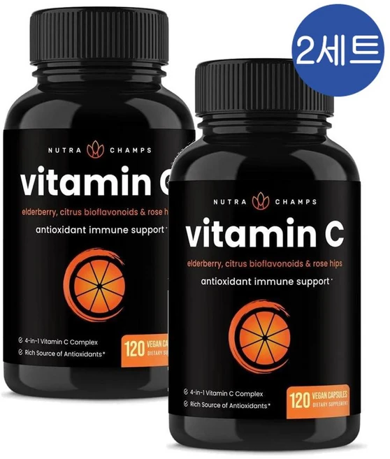 뉴트라챔스 비타민C 로즈힙 엘더베리 시트러스 캡슐 NutraChamps Vitamin C Rose Hips Elderberry Capsules, 4개, 120정 - 쿠팡