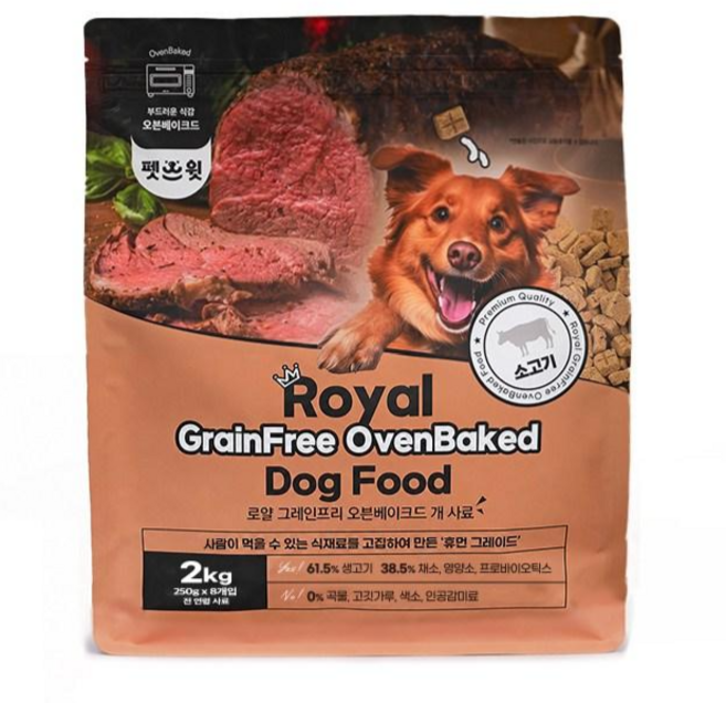 펫스윗 전연령 강아지 로얄 그레인프리 오븐베이크드 건식사료, 소, 2kg, 1개