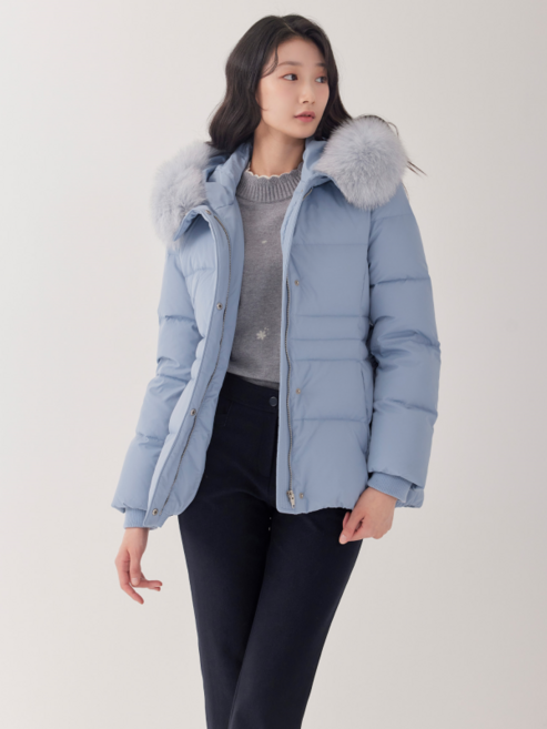 지센 지센 폭스후드 옵션벨트 숏 다운 패딩 LCDWOA26_BL