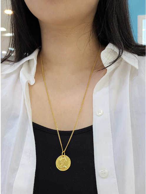 순은/전체실버925 골드 코인 펜던트 볼드 체인 롱 목걸이 SS12PC-126027