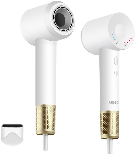 AIESCO 초고속의 음이온 저소음 헤어 드라이기 휴대용 가정용 드라이어 1500W, 화이트