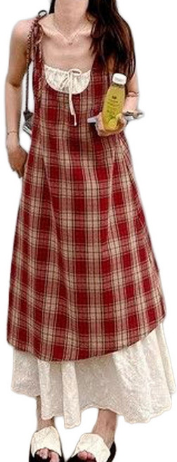 마이클로젯 MC0154 레이스 레이어드 끈나시 언발 원피스