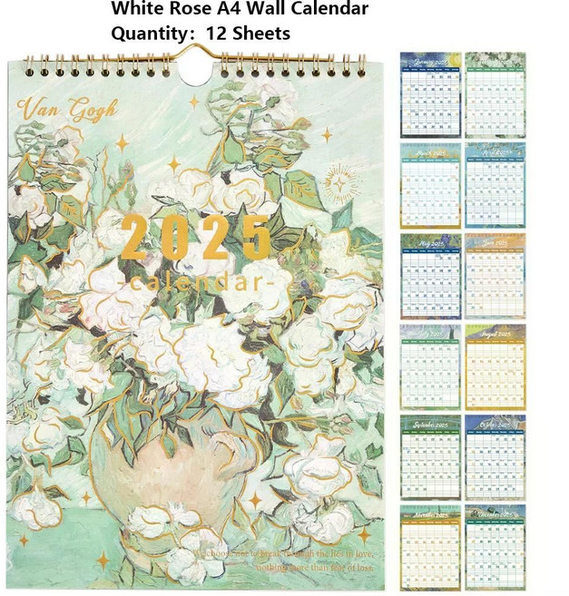 2025명화벽걸이달력 월별 플래너 가정 학교 사무실 정리정돈, White Rose