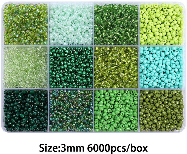 리리아트 3mm 시드비즈 12색 세트 비즈팔찌 반지 만들기 재료, 1개, 연두