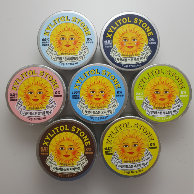 자일리톨 스톤 페퍼민트+레몬+청포도+커피+딸기+졸음+오리지널 캔디, 7개, 70g