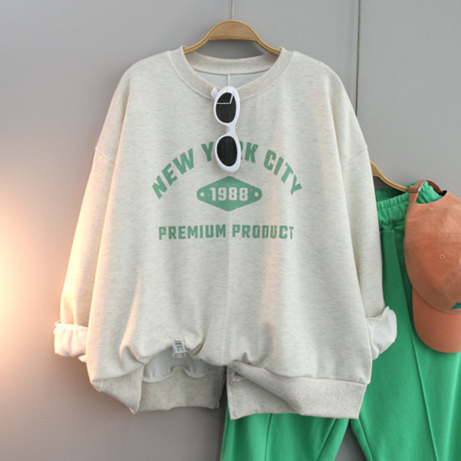 달콩 여성 믹스라벨뒷트임맨투맨 루즈핏 봄신상 빅사이즈