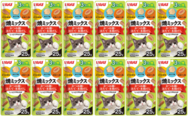 이나바 야끼믹스 스낵, 가다랑어포+조개+가다랑어스프맛, 25g, 12개