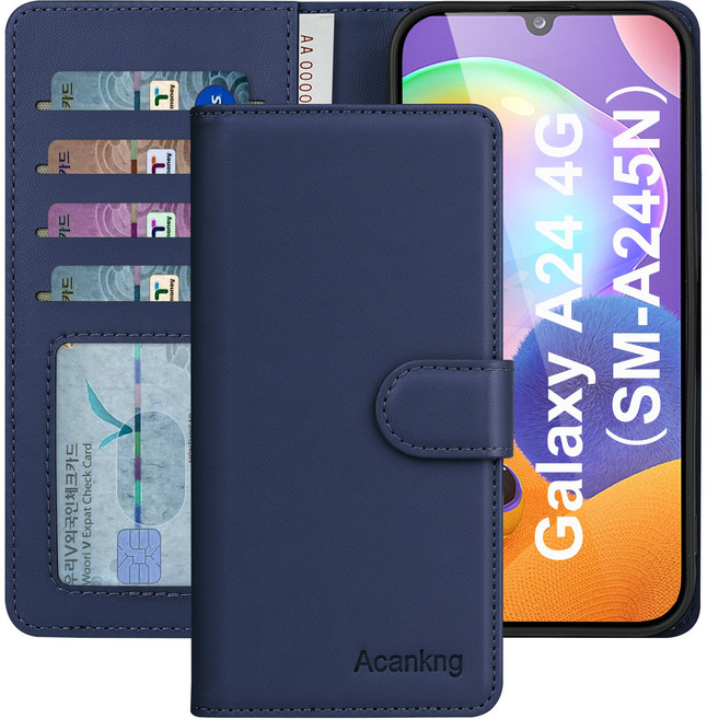 아칸크 삼성 갤럭시 A24 LTE 클래식 베이직 지갑형 카드수납 프리미엄 가죽 다이어리 휴대폰 케이스 (SM-A245N) 4G 적용