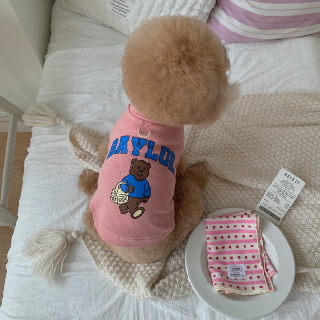 台灣發貨 寵物親子裝 父子裝 寵物親子裝 春秋服飾 狗衣服 中小型犬, 1個, 227C粉色BAYLOR熊,4XL(胸圍78cm 35-55斤), 227C粉色BAYLOR熊