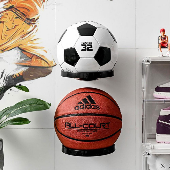 축구공 농구공 실내 공 정리함 거치대 무타공 보관대 벽걸이선반대 벽걸이선반지지대 선반행거, 01)무타공 공진열보관걸이(블랙), 1개