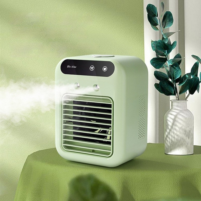 QICHU 2025 냉풍기 휴대용 탁상용 선풍기 가습 저소음 대풍량 사무실/수면/캠핑 야외, 녹색
