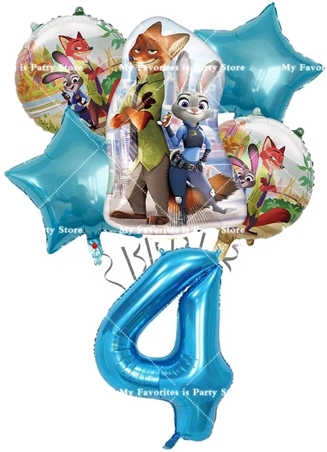 올스토어 주토피아 테마 호일 숫자 풍선 세트 애니메이션 영화 키즈 주디 토끼 파티 장식 크리스마스 품, 17 NO.4