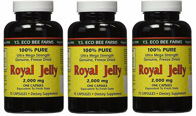 와이에스 에코비 팜스 100% 순수 로얄 제리 2000mg 75정 3통 YS Eco Bee Farms Royal Jelly, 3개