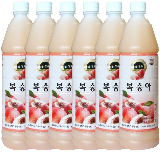 청솔 복숭아 원액 음료베이스, 835ml, 6개