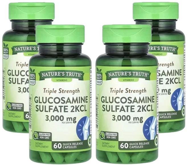 네춰스 트르스 삼중 강도 글루코사민 황산염 2KCL 3 000mg 빠른 방출 캡슐 60정(캡슐당 1 000mg), 4팩, 60정 - 쿠팡