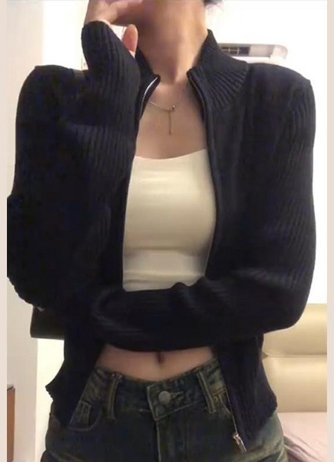 黑色拉鍊針織開衫外套, XXSSDD*【黑色】,60/63kg/XL