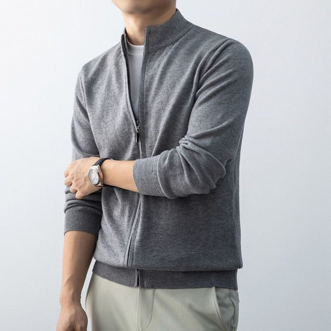 AOKADA 남성 봄 가을 루즈핏 차이나넥 집업 니트 가디건 스웨터 아우터