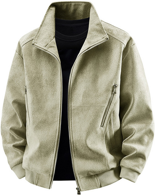 麂皮保暖寬鬆立領夾克 - 春冬新款港風飛行服