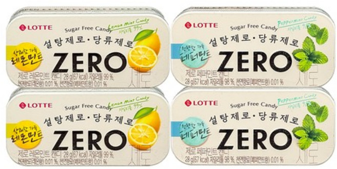 롯데웰푸드 제로 캔디 레몬민트 2개 + 페퍼민트 2개 / 28g