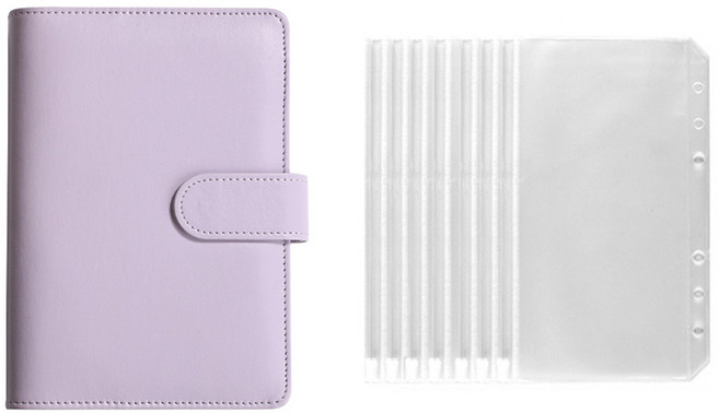 A6 육공 다이어리 지퍼백 7매 6공 바인더 저축 가계부 예산 용돈 모으기 현금 챌린지, 퍼플, 1개