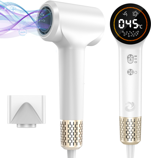 MORECOO 고속드라이기 1500W 온도제어드라이기 저소음드라이기 플라즈마 기술드라이기 액정디스플레이 가정용드라이기, 흰색