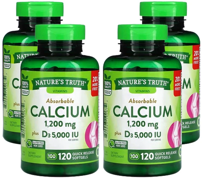 네춰스 트르스 흡수성 칼슘 플러스 D3 120 퀵 릴리스 소프트젤, 4팩, 120정 - 쿠팡