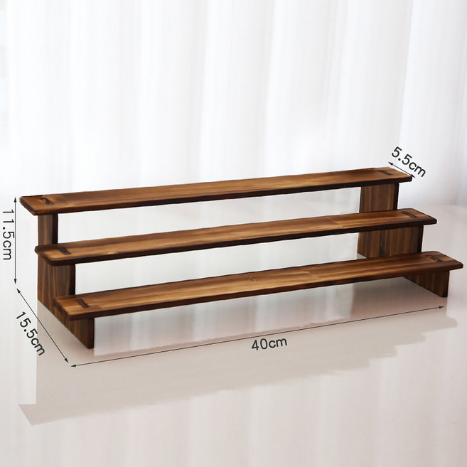 빈티지 원목 벽선반 거실 인테리어 진열대 엔틱 장식 수납선반 나무 선반가구 디스플레이용, 1단, 3층 40CM 원목 카드슬롯 탄화색