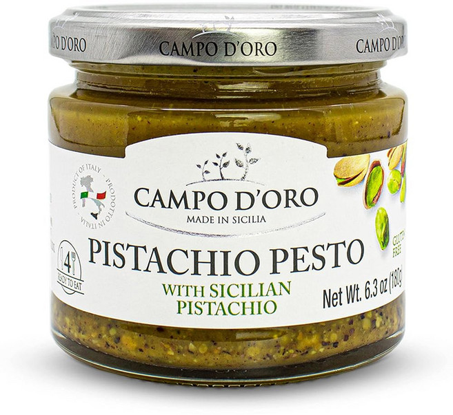피스타치오 페스토 페이스트 무가당 시칠리아 페스토 소스 풍미 있고 크리미한 퍼짐 가능 635온스 시칠리아 이탈리아 By Campo DOro, 1개, 180g