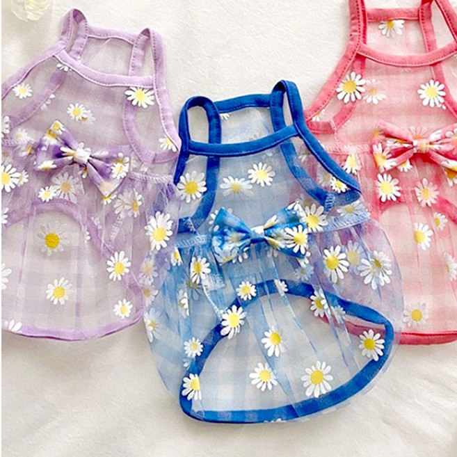 데이지 시스루 강아지 여름옷 시원한 망사옷, 블루, 1개