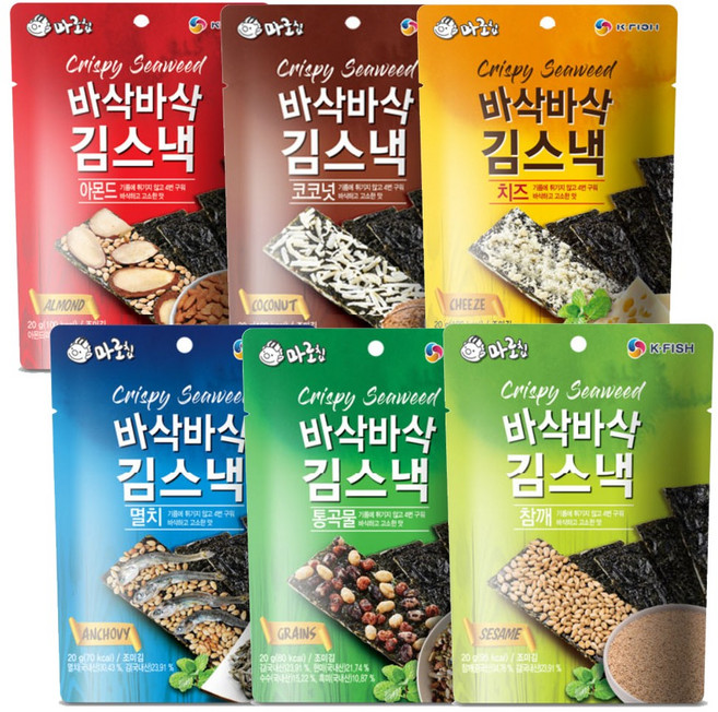 바삭바삭 구운 김스넥 6가지맛 서천김스넥 맥주안주, 통곡물, 20g, 1