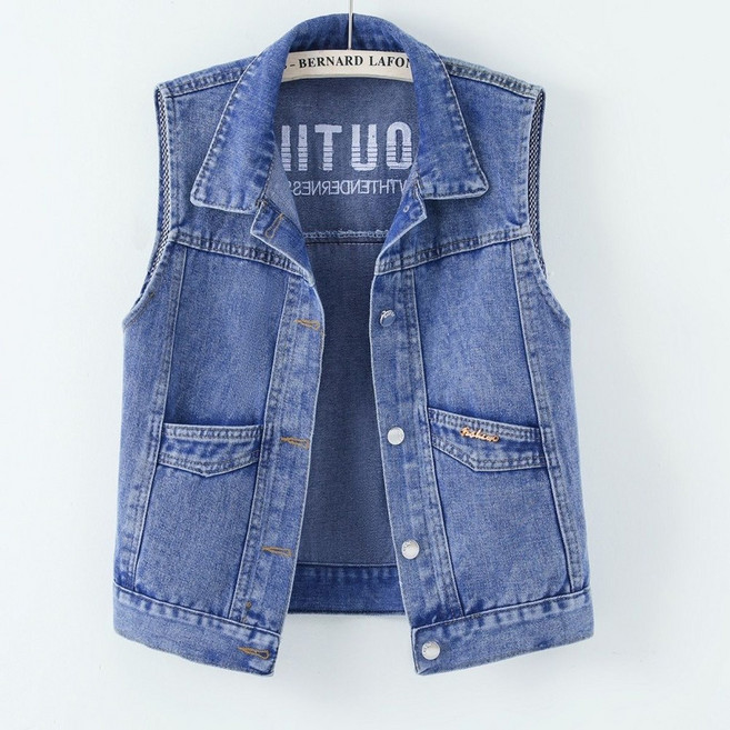 ROYALBELLE 남여공용 빅사이즈 캐주얼 데님 베스트 루즈핏 포켓 민소매 청조끼 Y0102682