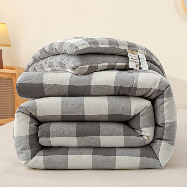 Zebeer 겨울 소프트 터치 워싱 이불 홈 베이직 사계절 체크 이불, 그레이 체크