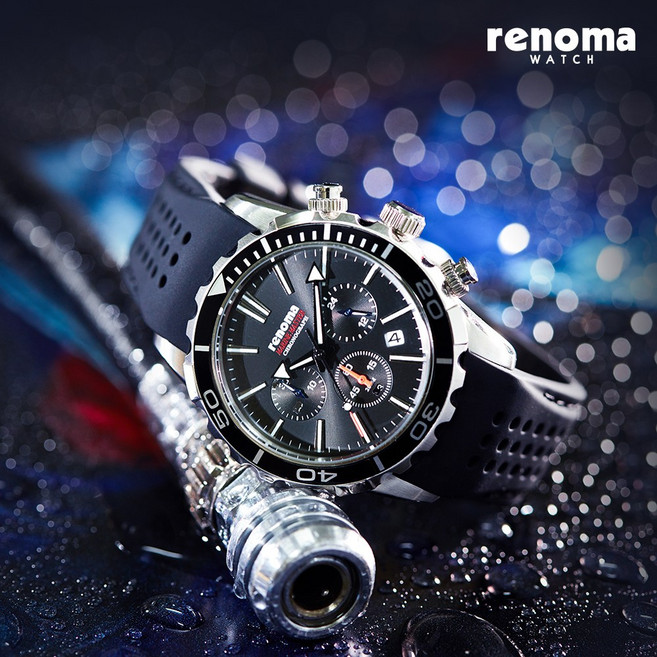 renoma 레노마 마린마스터 크로노그래프 블랙 남성 다이버 실리콘시계 RE550BK
