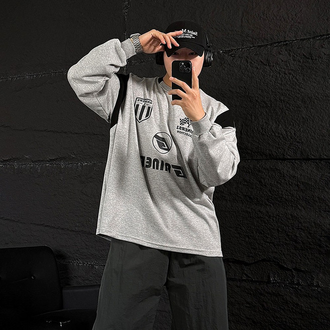 남자박스티 AZ킬든 게이너 져지 맨투맨 블록코어 로고 프린팅 기본긴팔 데일리룩