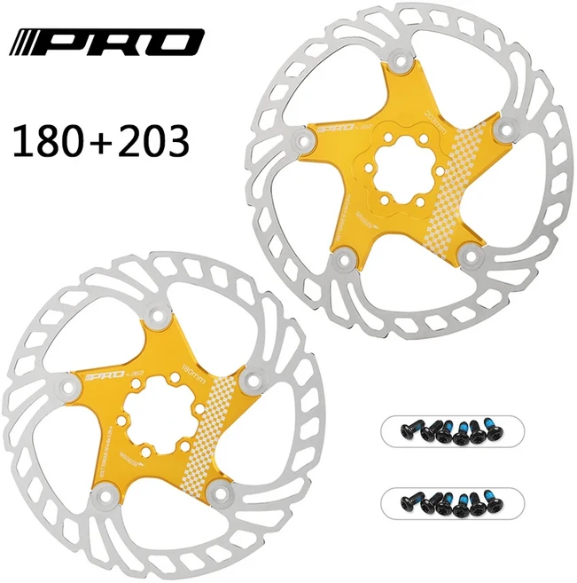 IIIPRO 자전거 로터 플로팅 방열 브레이크 디스크 유압 140mm 203mm 2 개, 01 YELLOW-180-203MM