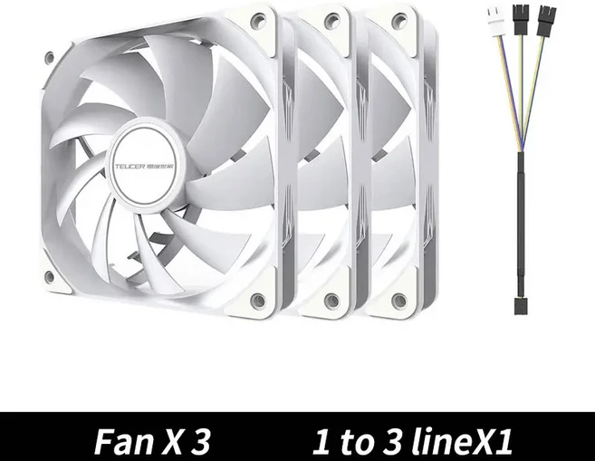 TEUCER PC 컴퓨터 케이스 팬 PWM 4핀 120mm 자동 12CM CPU 쿨러 쿨링 라디에이터 속도 조정, 01 As Show, 01 없음 RGB, 02 3 Fan white