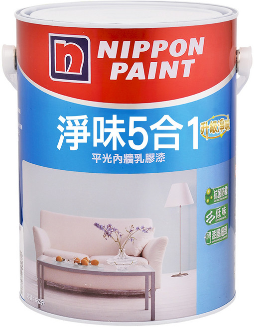 NIPPON PAINT 立邦 淨味5合1平光內牆乳膠漆, 百合白, 1個, 5L