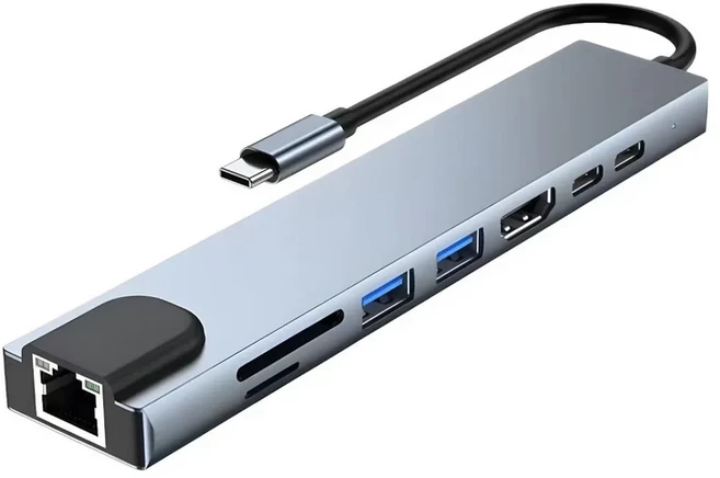 USB C 허브 타입 스플리터 썬더볼트 3 도킹 스테이션 노트북 어댑터 맥북 에어 M1 아이패드 프로 100M RJ45, 09 8 in 1
