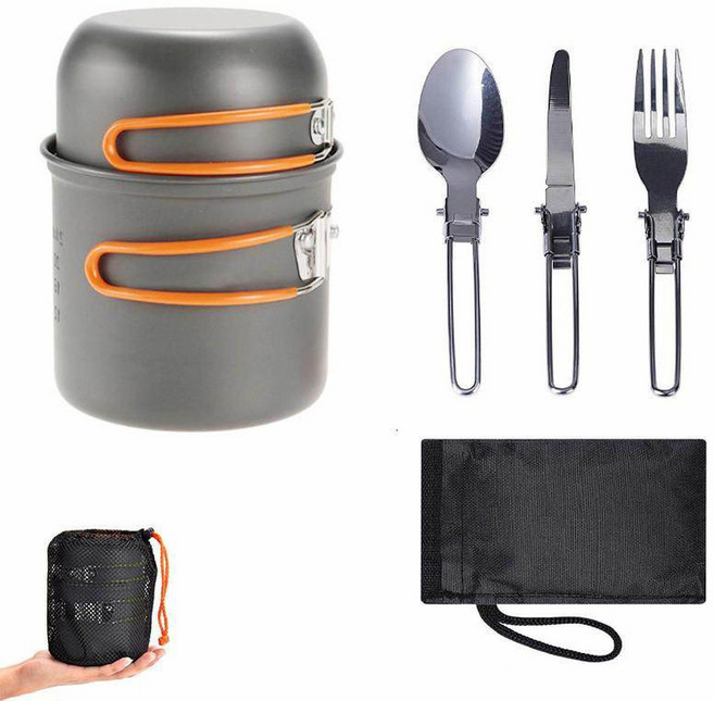 야외 냄비세트 1~2인 휴대용 캠핑 취사도구 식기포함 DS-101, 오렌지, 1개