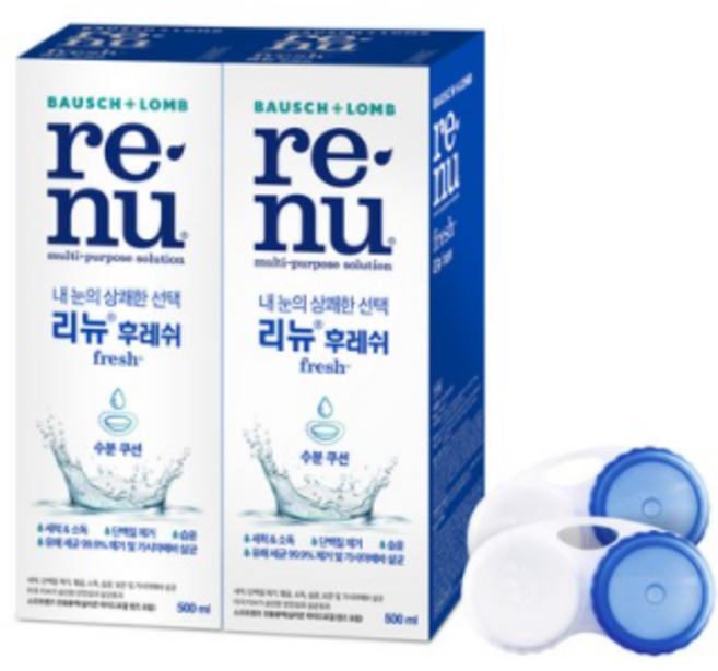 리뉴 후레쉬 렌즈 세정액 + 렌즈케이스, 500ml, 2개