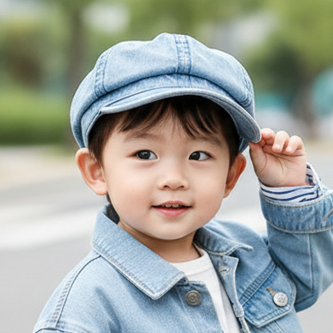 데님팔각 빵모자 몽실이 유아동 키즈 모자