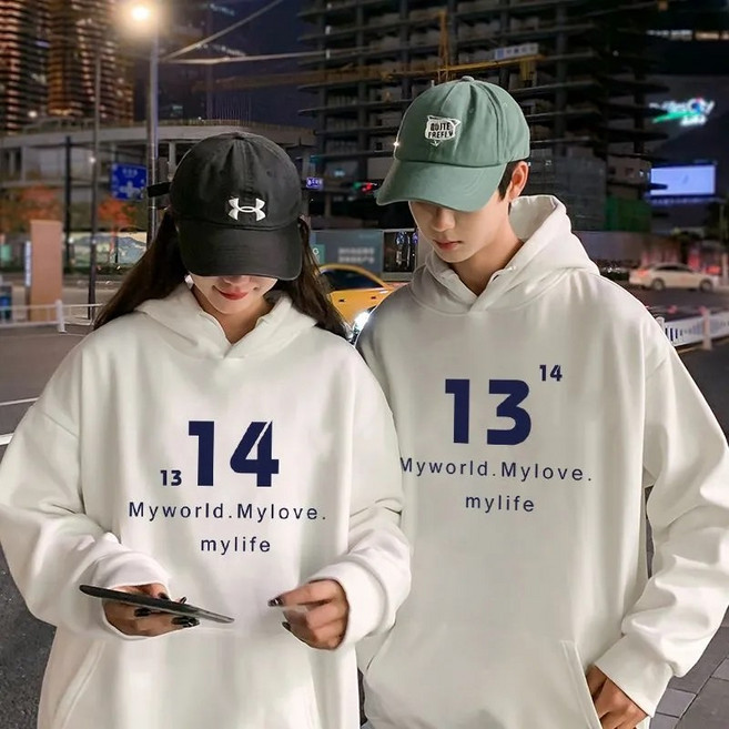 1+1 남녀 데일리 루즈핏 후드티 커플 맨투맨 기모